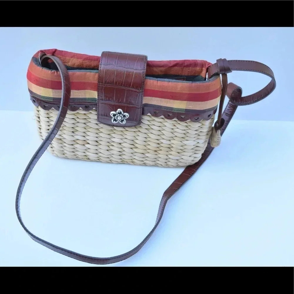 Brighton woven basket bag with leather trim